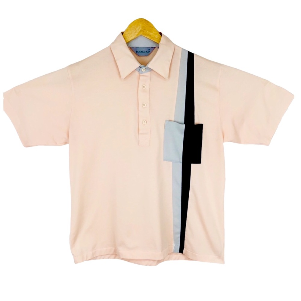 Vintage style 80s 50s Pink blue polo Gaucho shirt